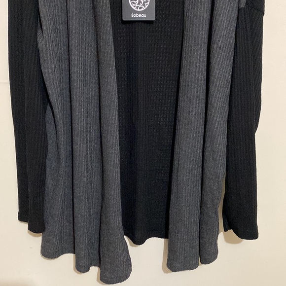 Bobeau Colorblock Open Front Waffle Knit Cardigan Charcoal/Black Size M - Picture 5 of 12